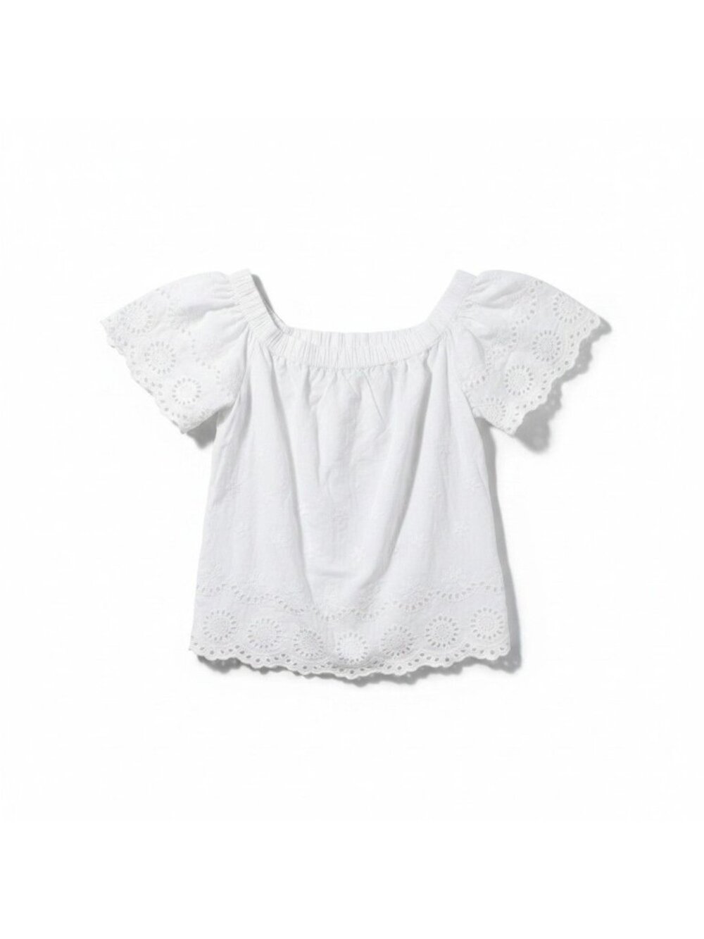 Girls’ White Off‑Shoulder Eyelet Top – Size Large (12–14)